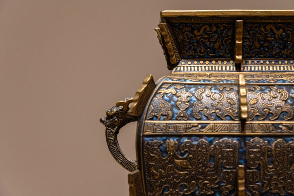 Ancient China Cloisonne Enamel Handle Close-up